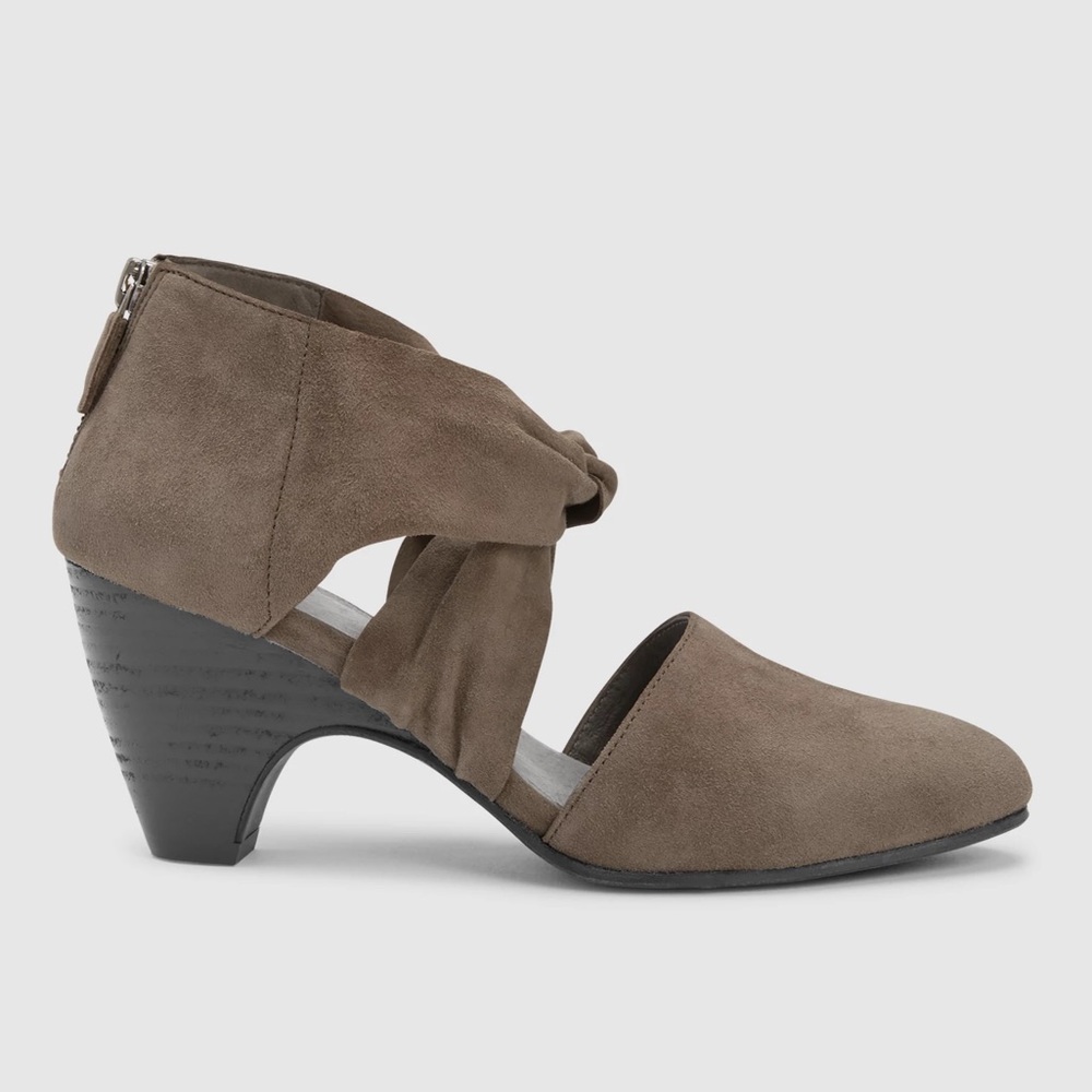 Eileen Fisher Taupe Suede Twist Heel Pumps
